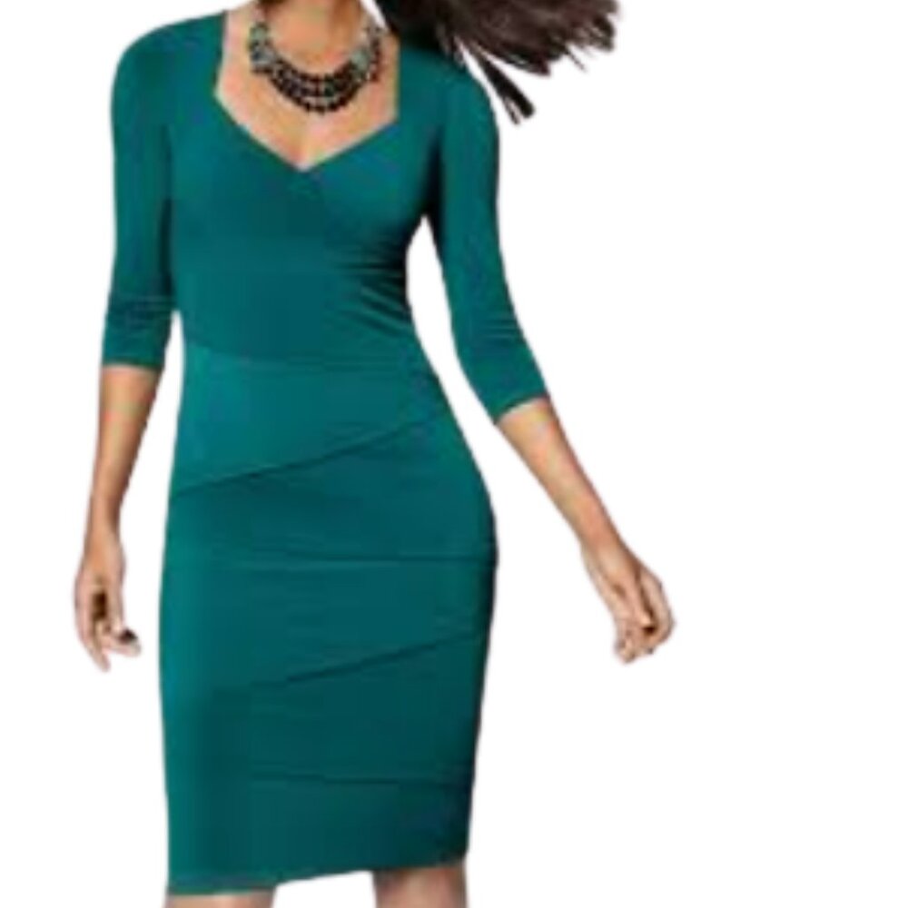 White House Black Market teal tiered jersey sheath dress size 8